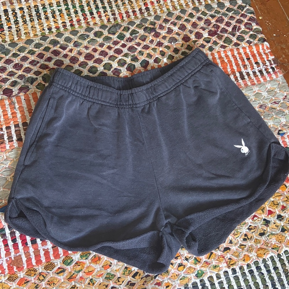 PLAYBOY Black High Waist Women’s Shorts with White Bunny Logo